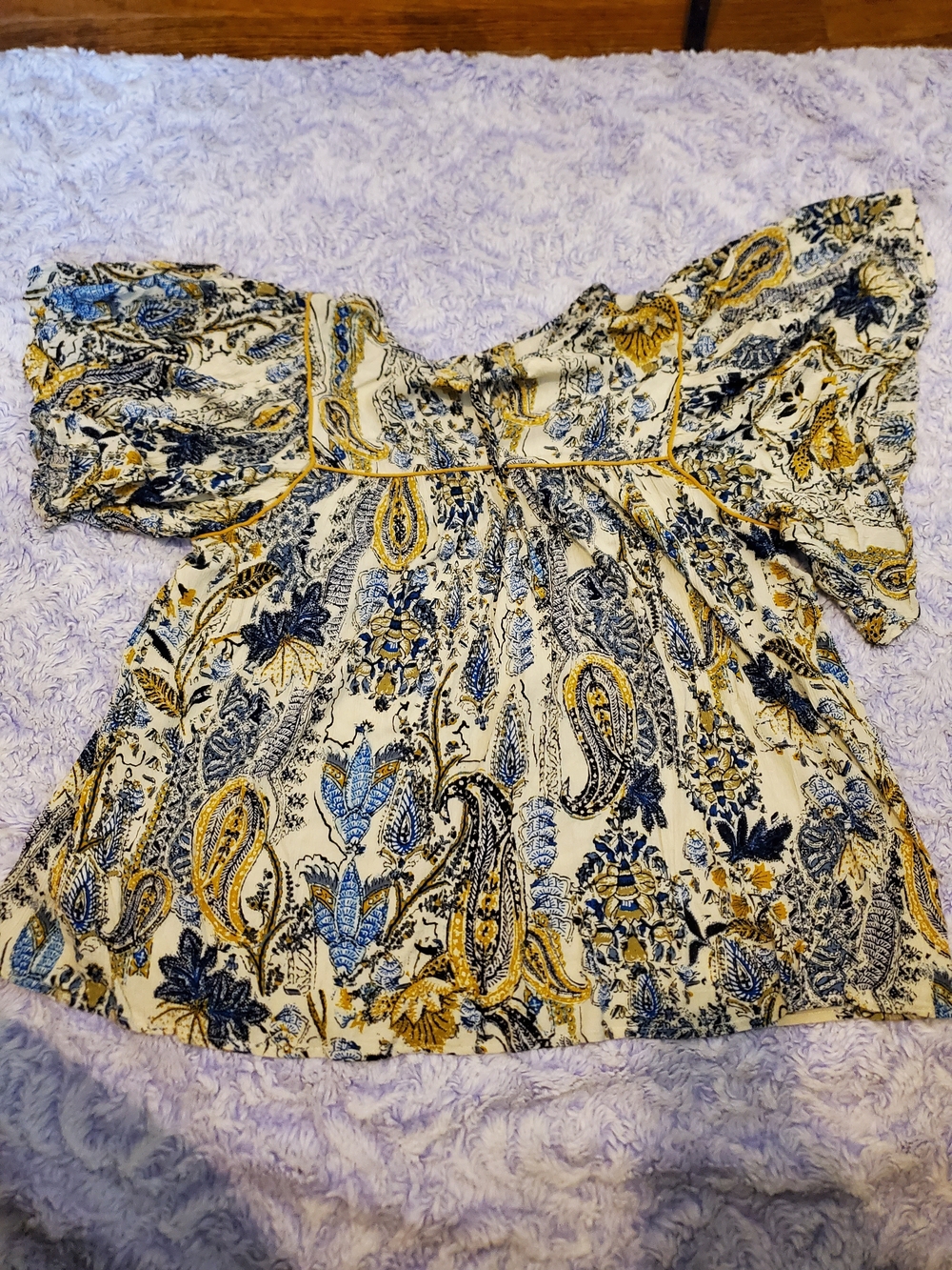 Maurices Cream Paisley Tunic with Blue & Gold Accents